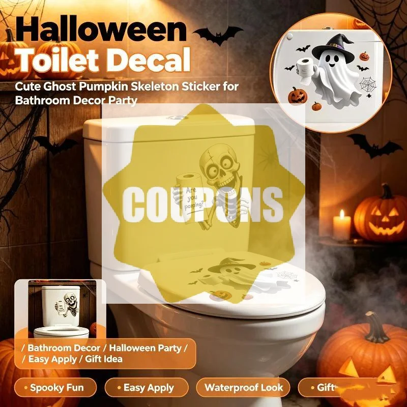 Halloween Toilet Seat Stickers Funny Ghost Skeleton Designs Waterproof Removable For Bathroom Party Home Decoration