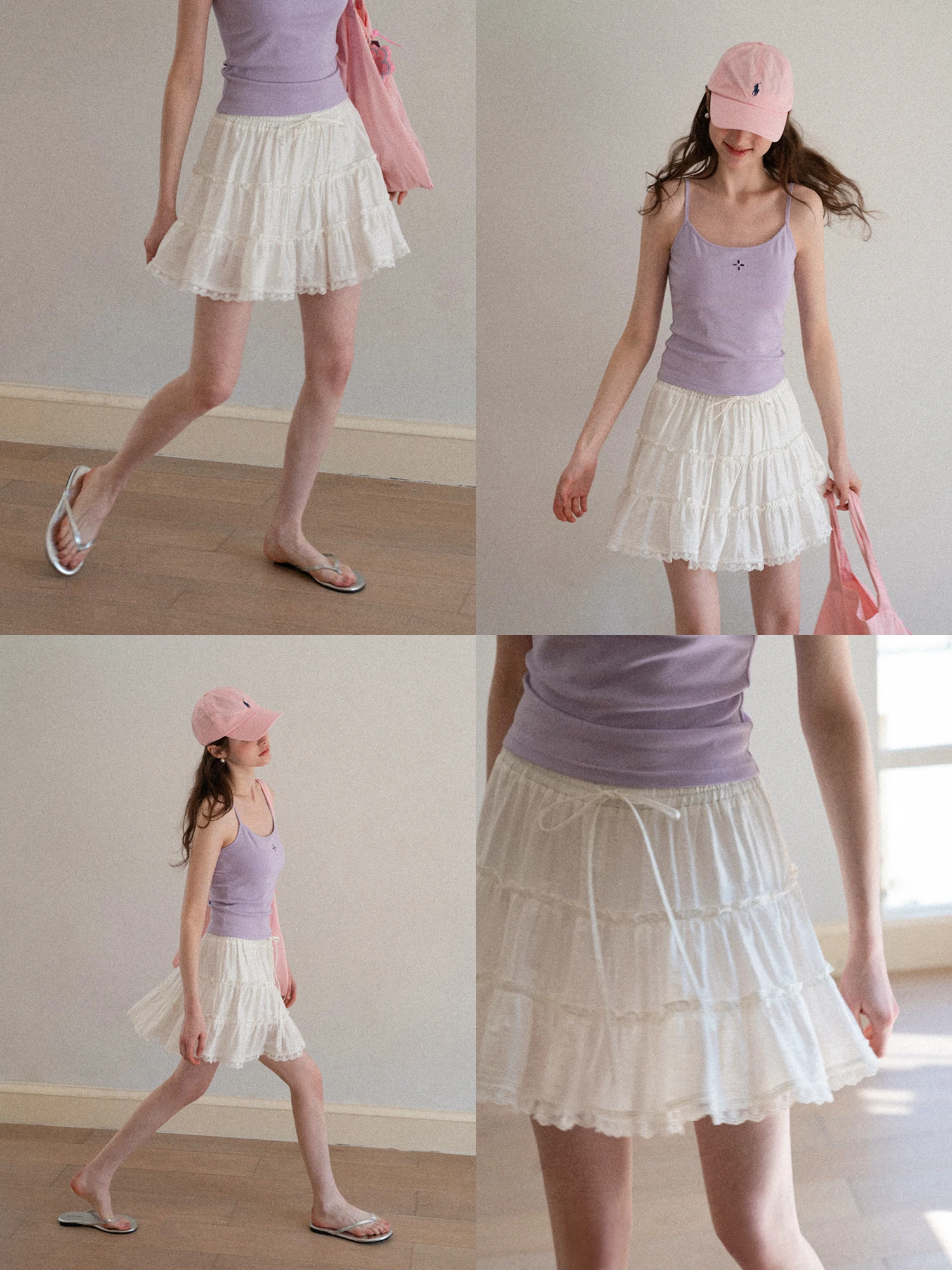 

Юбка Eggka в корейском стиле с эластичным поясом, женская летняя белая юбка-трапеция с завышенной талией, нежный стиль, полиэстер