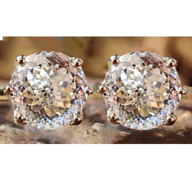 100% S925 silvery Portuguese cut D moissanite screw back 6 prong stud earring for women golden plated yellow golden plated  GRA - view 5