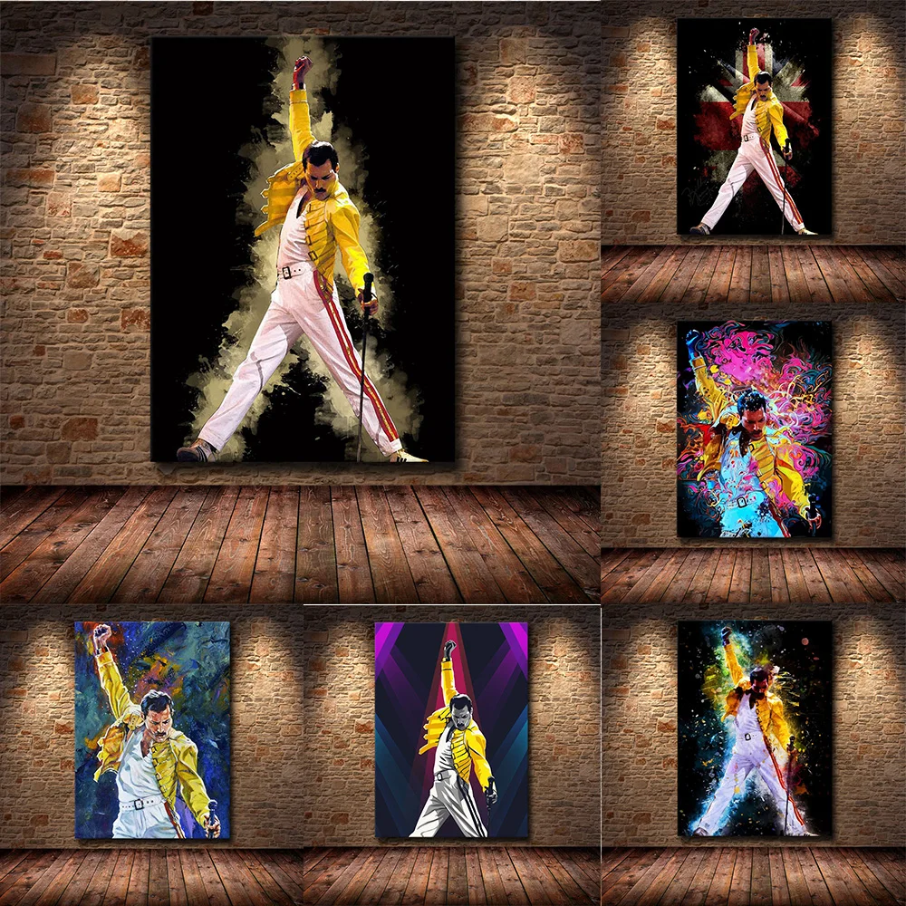 

Queen Freddie Mercury Singer Posters Bohemian Rhapsody Canvas Painting Abstract Watercolor Prints Wall Art Pictures Home Decor