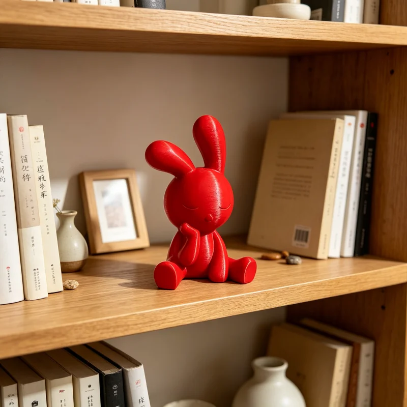 3D Printed Minimalist Sitting Bunny Statue Modern Abstract Rabbit Figurine Tabletop Decor for Living Room Cute Animal Sculpture