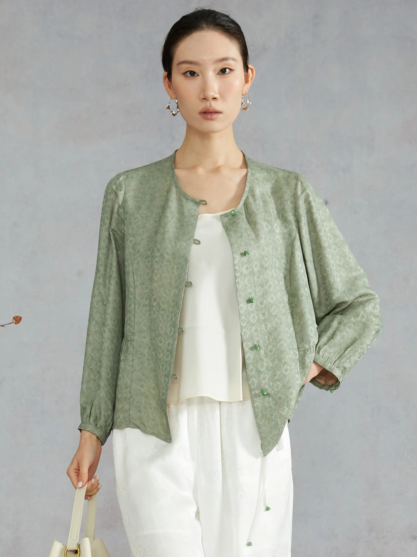 

Silviye Silk Long Sleeve round Neck Open Cardigan Women's Traditional Style Outerwear Spring Fashion Commute Straight Cut