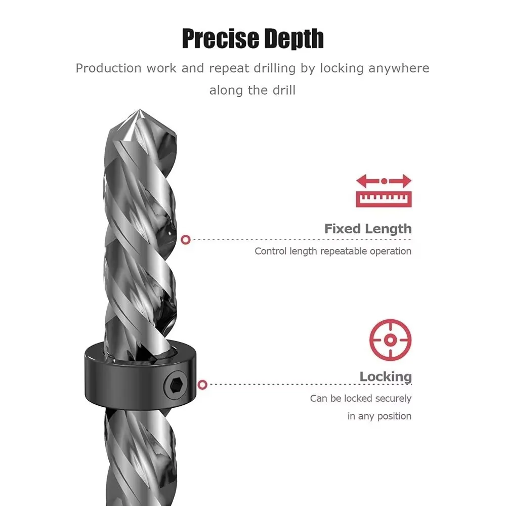 8pcs/set Metal Bit Collar Set Adjustable Multi-functional Drill Depth Stop Collar Wrench Positioner Limit Ring Woodworking Tool