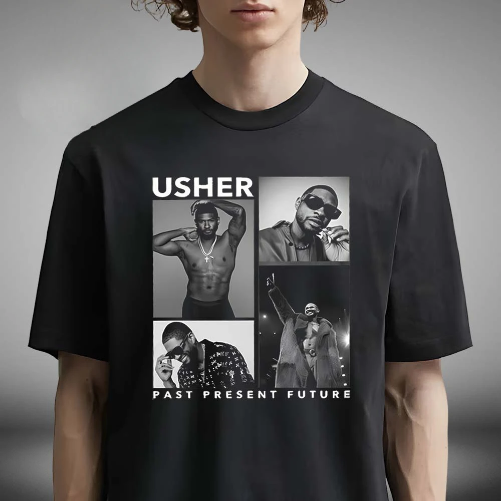 Usher Tour Past Present Future World Cotton Tshirt Unisex Men Women Fan Essential Short Sleeve Top Fashion Summer Daily Tee