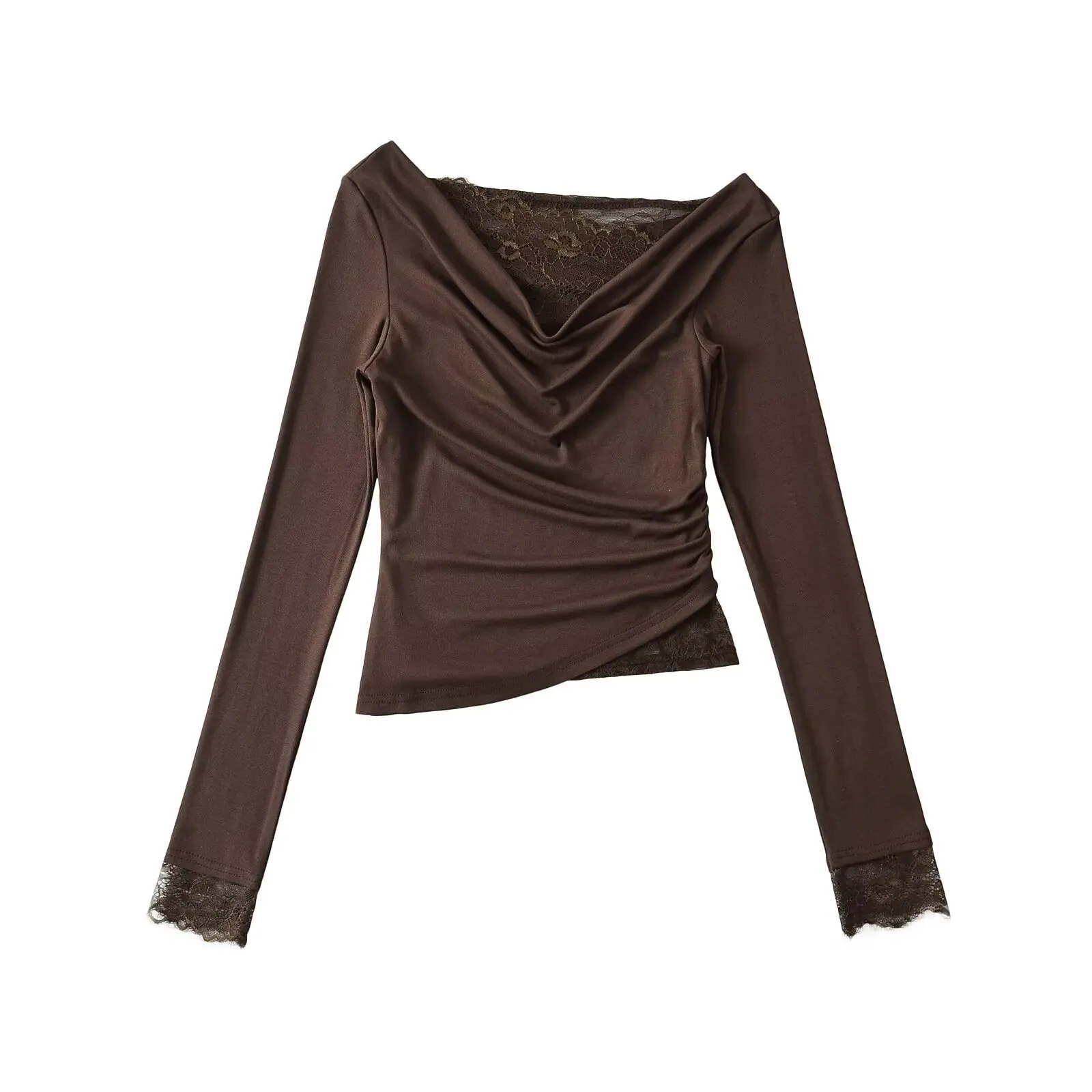 Street Sle Long Sve T-irt Women's ort Length Top Lace Trim oulder Bared Base Layer irt Slimming Effect Spring Au...