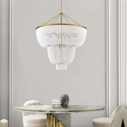 Vintage Loft Rustic Round Wooden Bead Pearl Chandelier E14LED Decorative Light Modern Living Room Hotel Kitchen Pendant Lighting