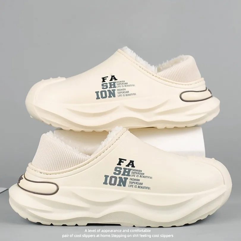 Men Warm Winter Slippers Fleece Lined Thick Platform Closed Toe Non‑slip Footwear for Indoor Outdoor Home Daily Use