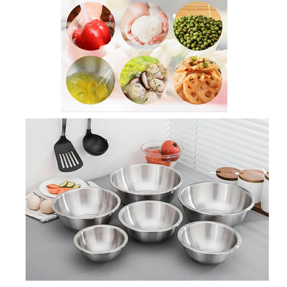 

6PCS Stainless Steel Mixing Bowls Food Containers Soup Pots Large Pasta Silver European Nesting Bowls Baking Pan