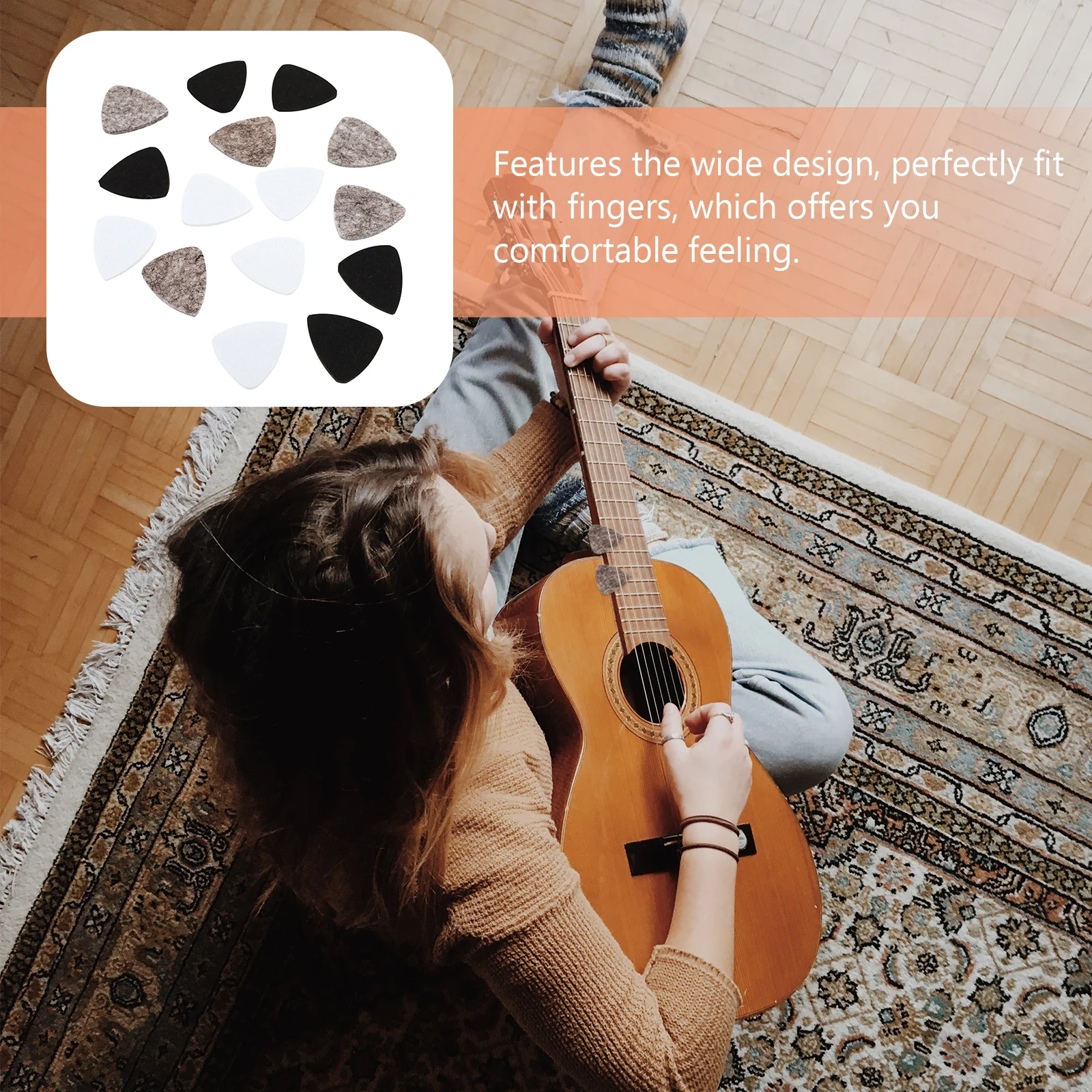 

15pcs Felt Picks For Guitar Felt Wide Durable Acoustic Guitar Ukulele Black Fits Fingers Comfortably Music Accessories