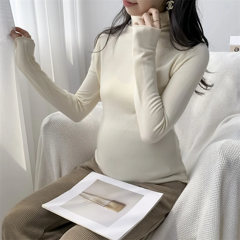 

222# 2024 Autumn Knitted Maternity Sweaters Shirts High Neck A Line Slim Hot Bottoming Tops For Pregnant Women Pregnancy Shirts