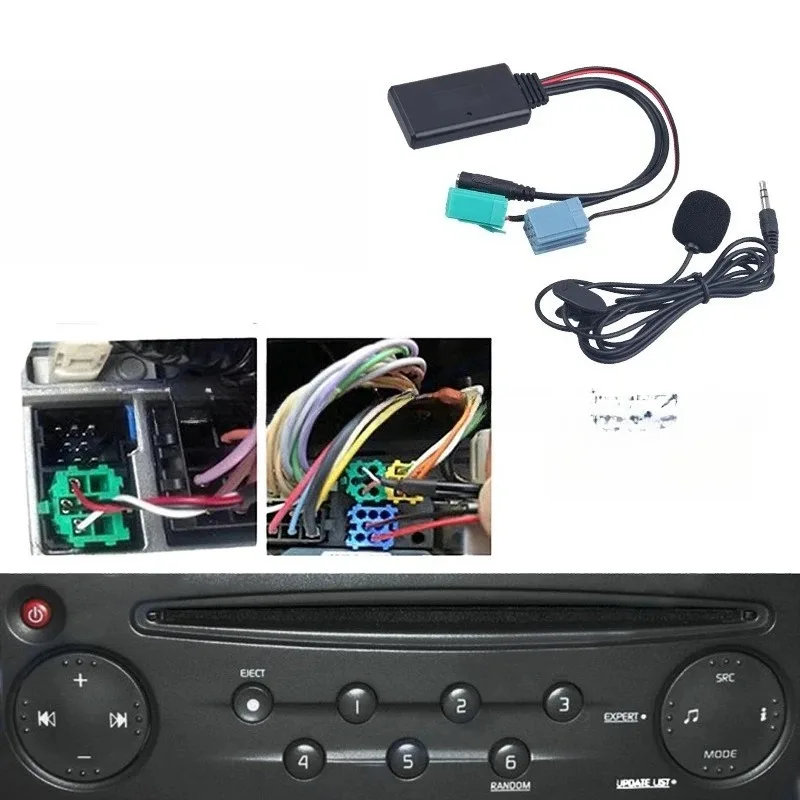 For Renault Megane 2 Updatelist Radio 8-pin+10-pin Car Bluetooth 5.0 Aux Cable Microphone Handsfree Mobile Phone Calling Adapter