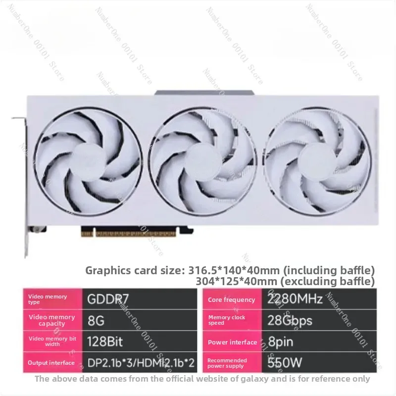White 8GB GDDR7 Graphics Card, High Performance GPU for Gaming and Creative Applications