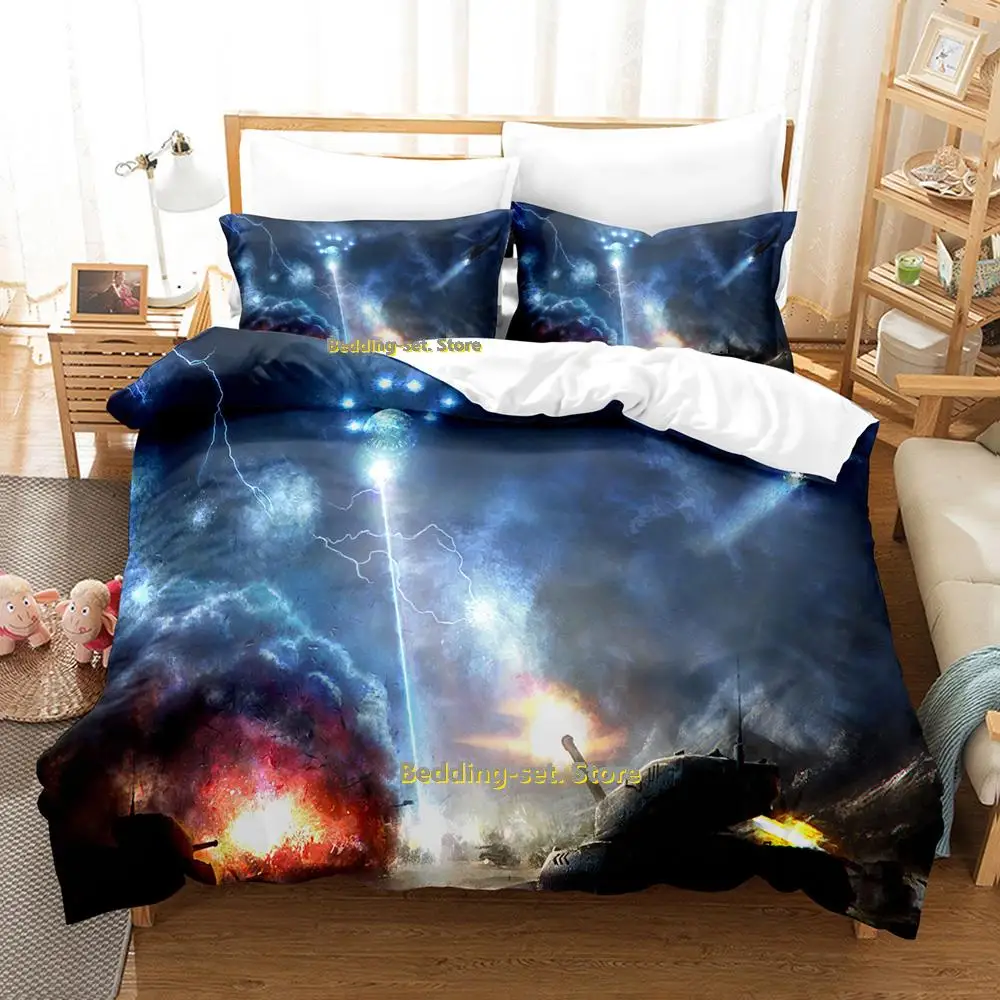 2025 Cool Sci Fi Battle Bedding Set Single Twin Full Queen King Size Bed Set Adult Kid Bedroom Duvetcover Sets Aircraft Tank col