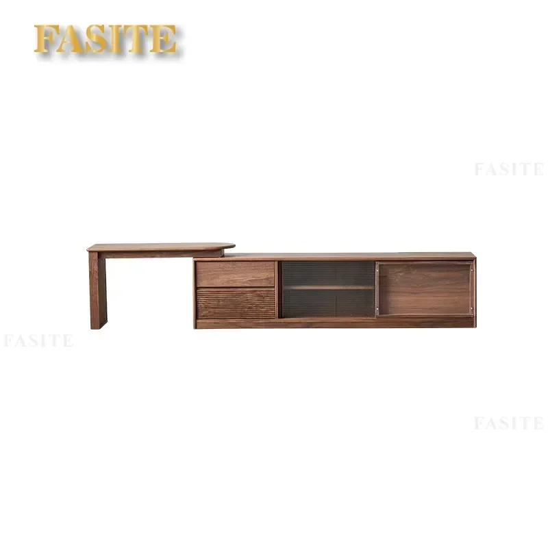 For North American Black Walnut Nordic Solid Wood Telescopic TV Cabinet Combination Floor Standing Medieval Style Small
