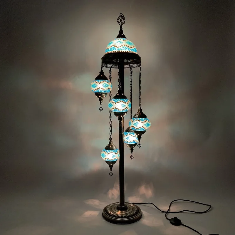 Mediterranean retro floor lamp, 5 Turkish colored handmade floor lamps in bedroom, living room and bar