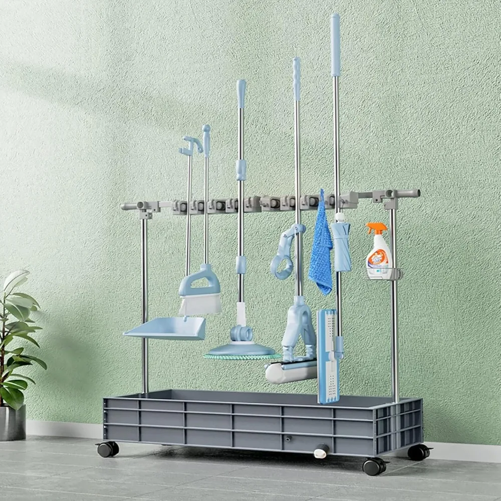 

Portable Broom and Mop Storage Rack, Outdoor Garden Tool Storage, Versatile Cleaning Tool Trolley, Freestanding Cleaning Tool St