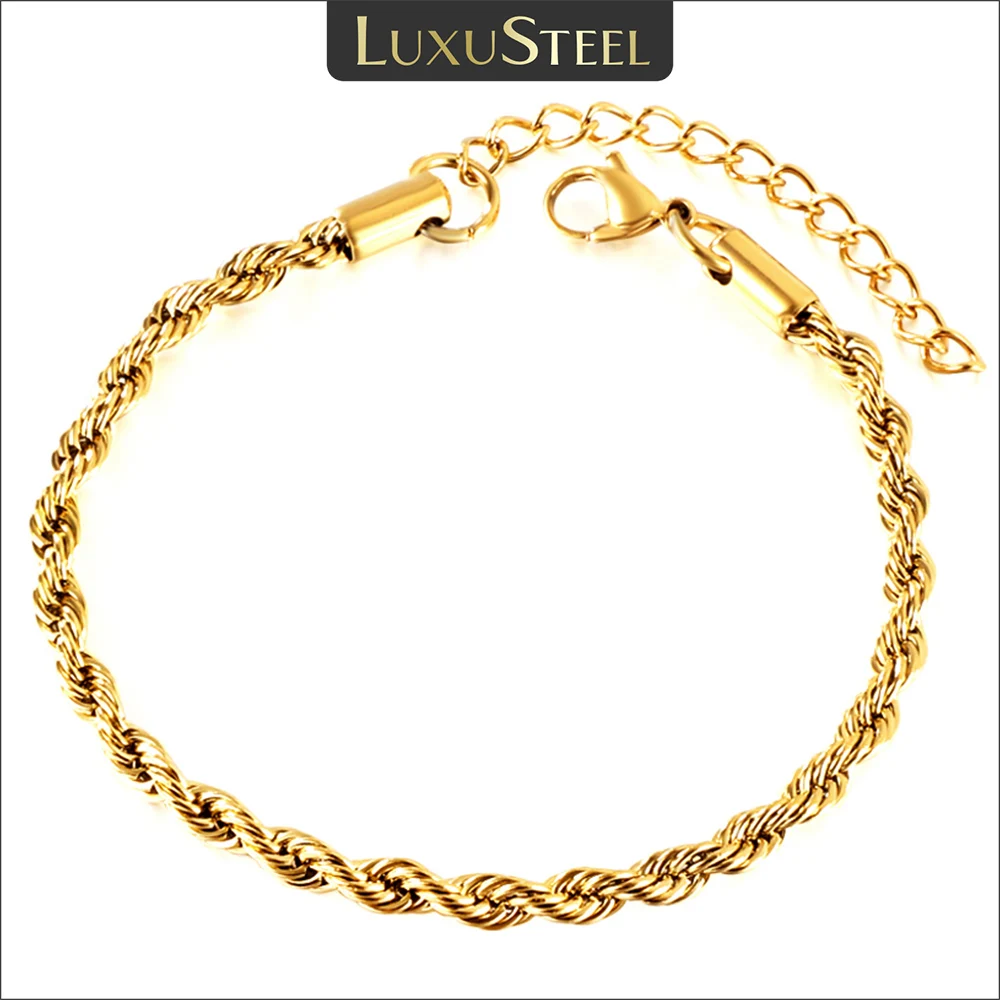 LUXUSTEEL 2/3/4/5mm Twisted Rope Link Chain Bracelet For Women Men Stainless Steel Wrist Christmas Gifts Length Adjustable