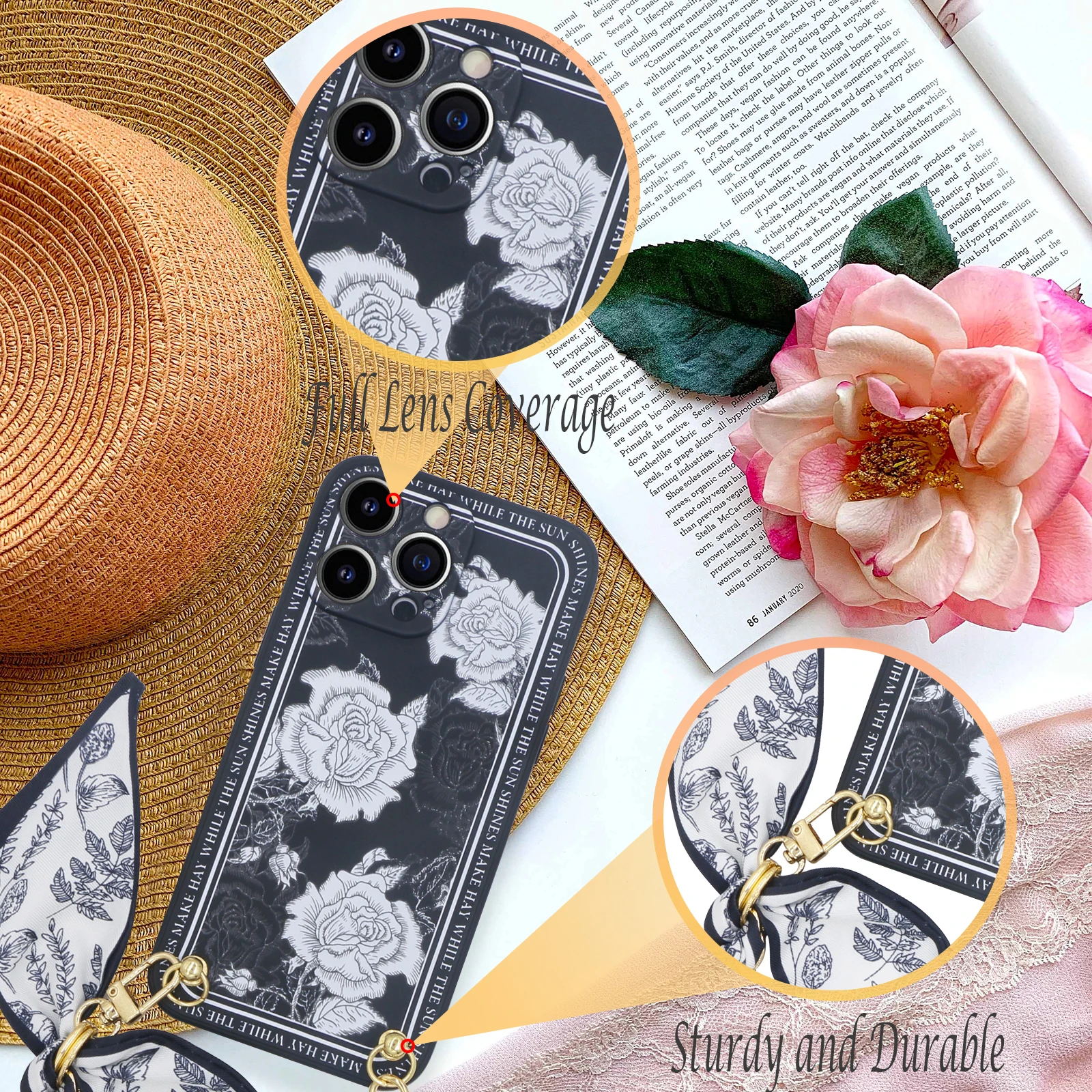 Designed for iPhone 14 Pro Max Case,Black Rose Pattern Silicone Shockproof iPhone 14 Pro Max Phone Case with [Soft Anti-Scratch