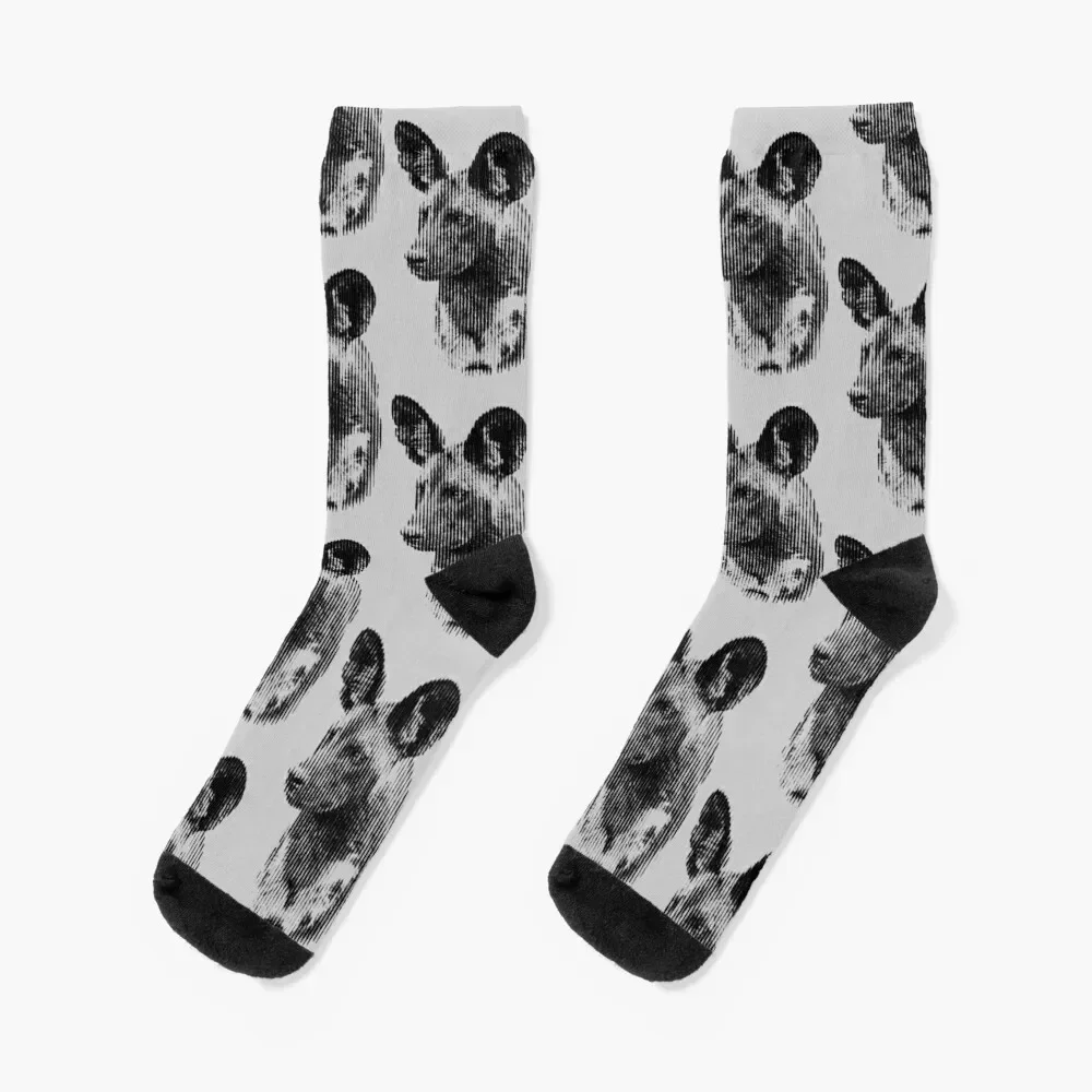 African Wild Dog in Striking Pattern of Black and White Vertical Stripes Socks Argentina Male Socks Women's