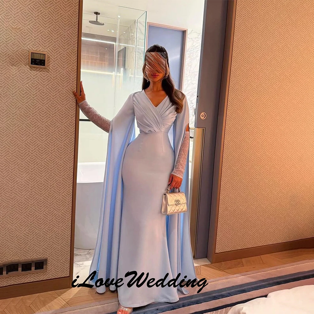 A-Line Prom Dresses Floor-Length V-Neck Full Sleeve Evening Gown Simple Fashion Draped Pleat Casual Party Gown 2025 Customized