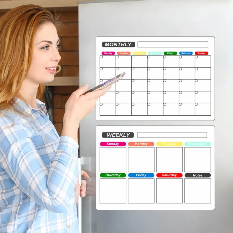 Refrigerator Magnet Weekly Monthly Planner Magnetic Calendar Sticker Soft Note Message Board Organizer
