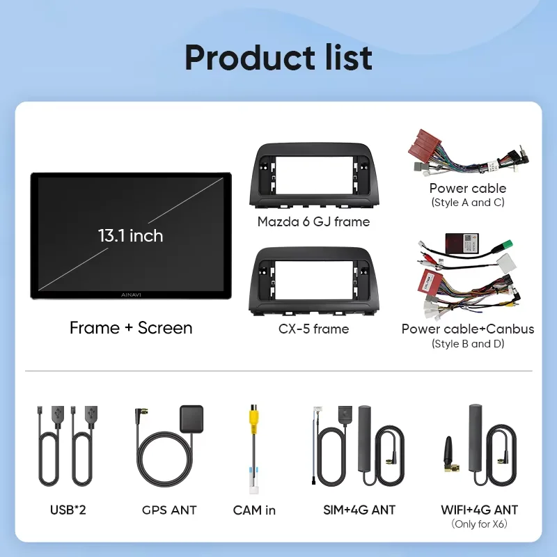AINAVI 13.1 Inch For Mazda 6 GJ Atenza CX5 CX 5 2013 2014 2015 Car Radio Wireless Carplay Android Auto 4G Wifi 2Din 2K