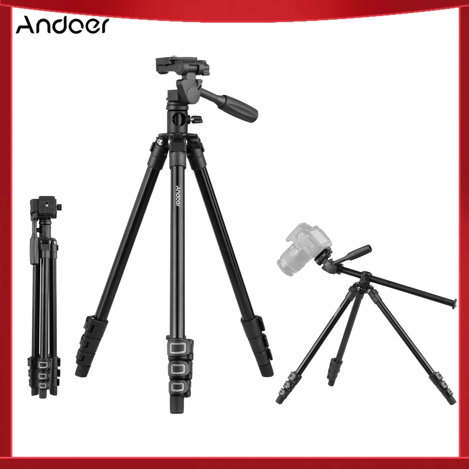 Andoer Q160HA Heavy Duty Camera Tripod Camera Tripod Horizontal Mount for DSLR Cameras Camcorders Mini Projector