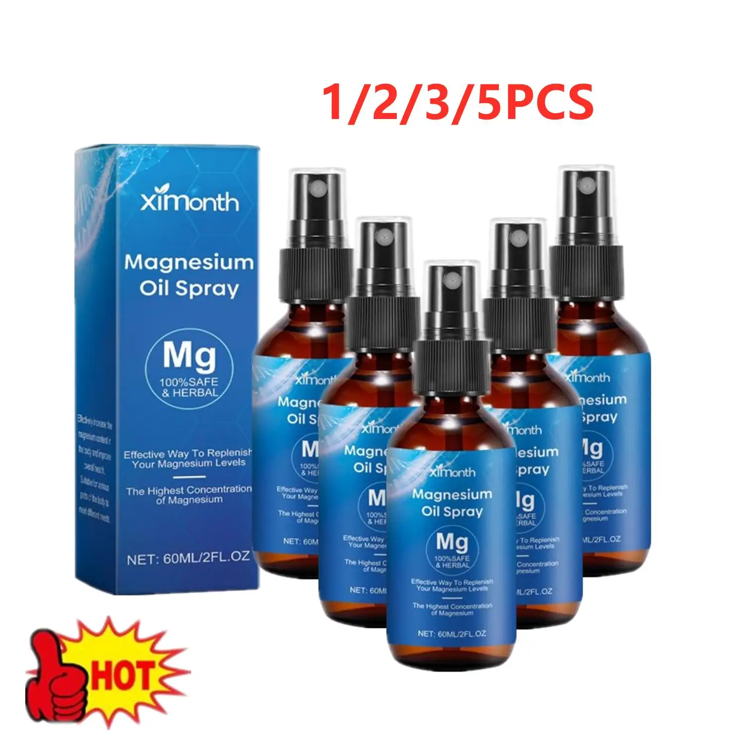 

5Pcs/Lot 60ml 100% Pure Magnesium Oil Spray Non-GMO Relieve Muscle Body Pain Smoothes&Softens Skin For Better Sleep Quality