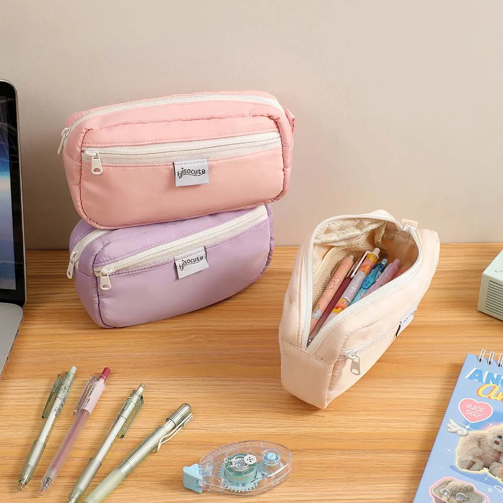 Desktop Storage Solid Color Stationery Bag Large Capacity Korean Style Simple Pencil Pouch Aesthetic Zipper