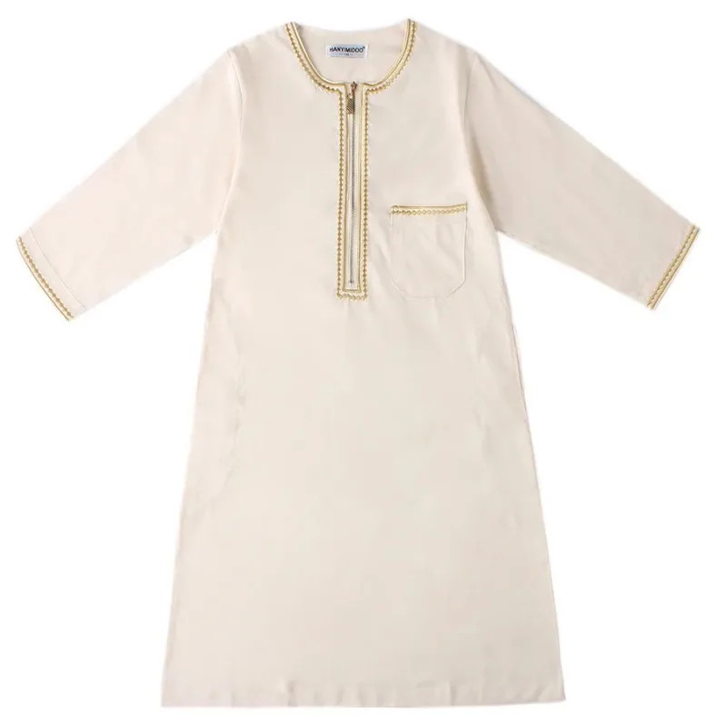 Kaftan árabe musulmán para niños de Afrika, vestido árabe de manga larga para hombres, bata suave con cuello levantado, ropa de moda para adolescentes de Ramadam, Thobe