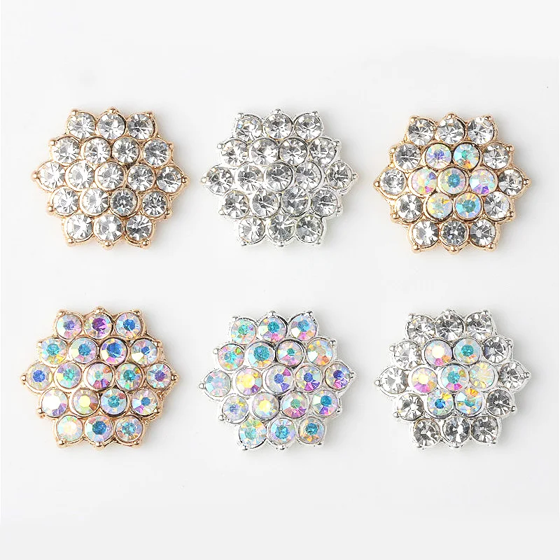 NEW 16mm*17mm 10Pcs Shiny Pentagram Crystal Rhinestone DIY Jewelry Accessories Wedding Clothing Alloy Button Shell Bow Hair