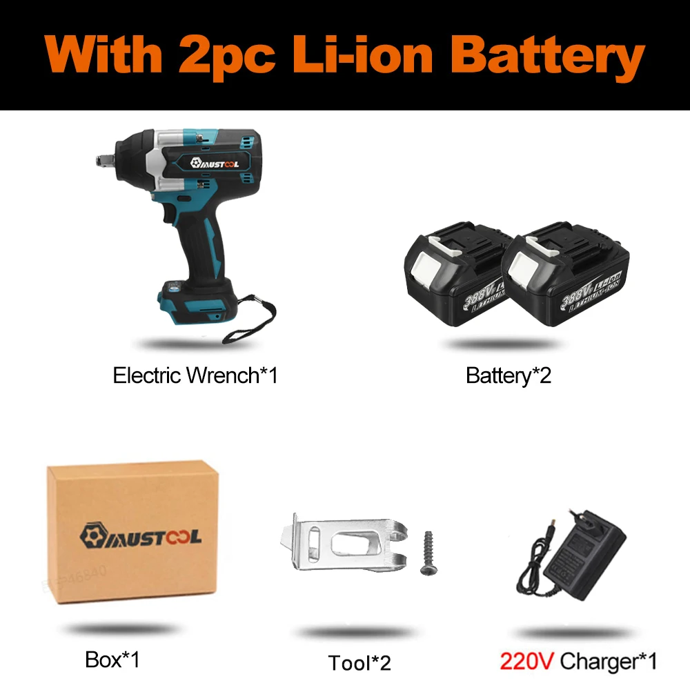 388VF 1800 N.M Torque Brushless Electric Impact Wrench 1/2 In With 22900mAh Lithium-Ion Battery 6800rpm For Makita 18V Battery