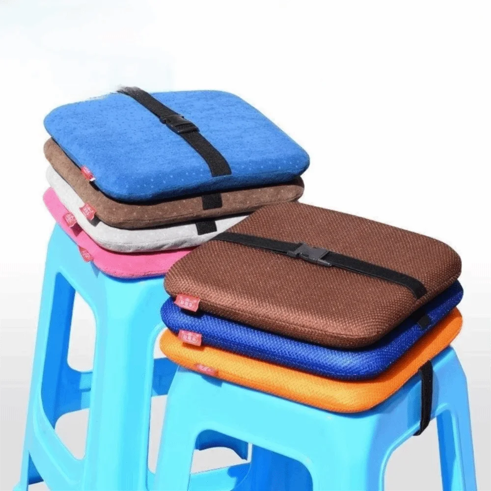 Washable Square Student Chair Cushion with Strap Velvet Fabric Surface Seat Cushion Detachable Soft Butt Pad Kindergarten