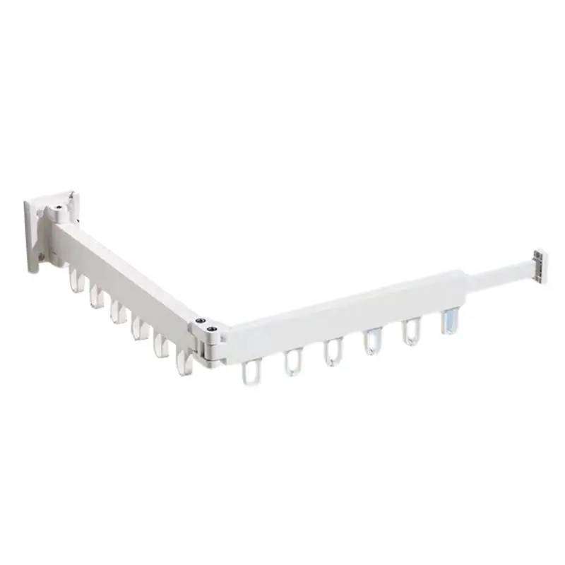 Retractable Wall-Mounted Clothes Drying Rack With 12 Aluminum Rings For Indoor & Outdoor, Foldable White Cloth Hanger-AT64