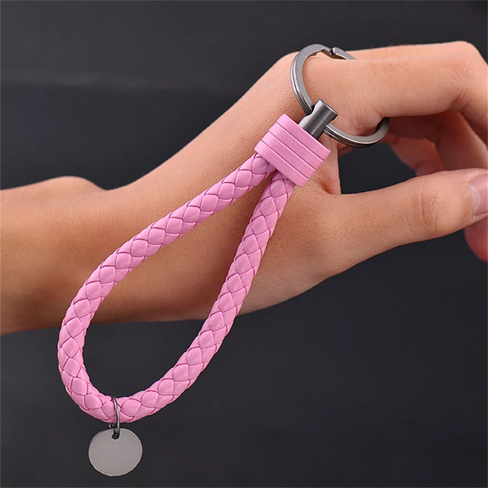 PU Leather Woven Rope Keychain for Men Women Car Key Holder Pendant DIY Handbag Ornaments Trinket Keyring Accessories Gift