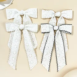 24pc/lot Long Tassel Bow Hair Clips Frill Hairpins Women Girls Lace Embroidered Bow Hair Clip Kids Long Bow Hairgrips Headwear