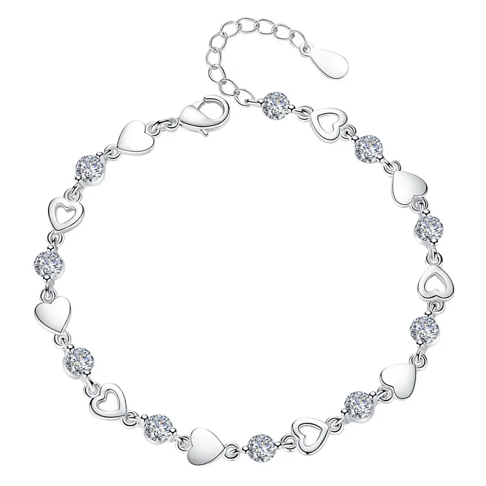 

S925 Sterling Silver Bracelet Love Zircon Purple Crystal Engagement Jewelry Gift for Women