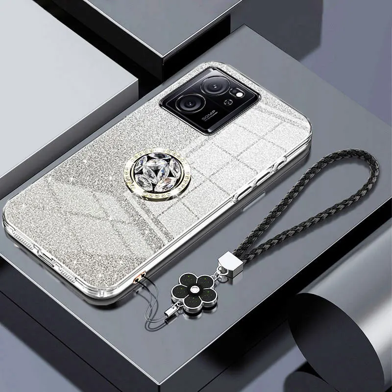 Cover For Xiaomi 13T pro,Luxury Diamond Holder Case For Xiaomi 13T 13 14 Ultra pro Bling Glitter Shockproof Lanyard Case 13Tpro