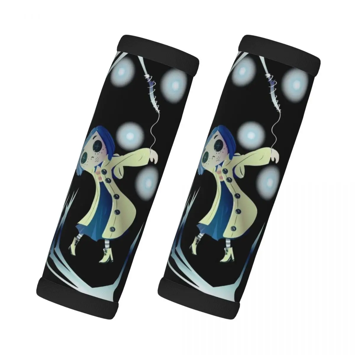 

Custom Coraline Horor Cartoon 2 Pcs Luggage Handle Wrap Soft Grip Handle Cover Handle Grip Neoprene Luggage For Car Interiors