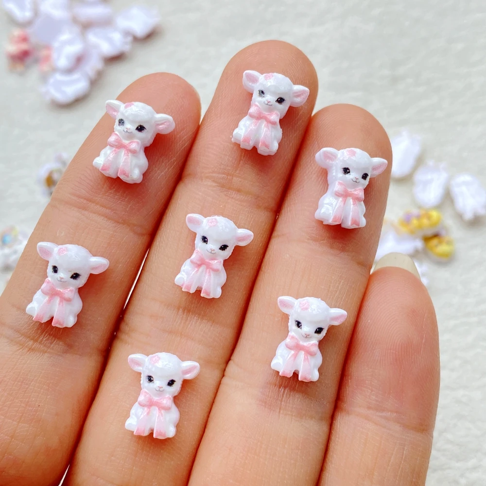 50 Stück niedliche Mini-Cartoon-Figuren aus Kunstharz: Enten, Kaninchen, Schafe, Hühner – Kunstnägel mit flacher Rückseite für DIY-Scrapbook-Dekoration und Schmuck – Detail 9