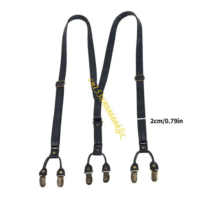 Suspender retro yang menarik 6 klip nonslip pria prom wear pu leather accessory 066c