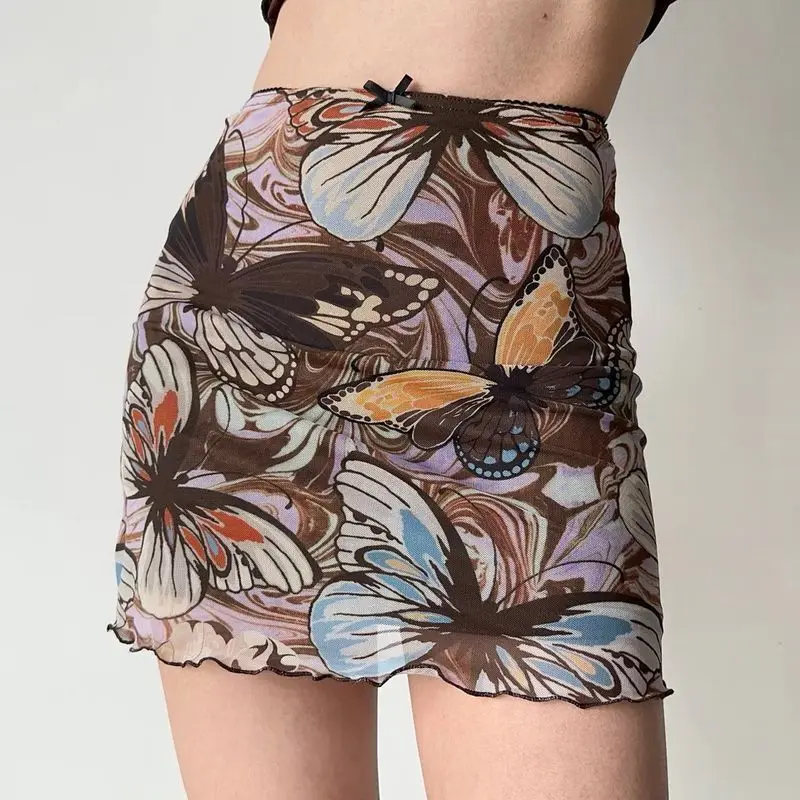 New Summer Women's Sexy and Fashionable Printed Mesh High Waist Slim Fit and Slimming Short Skirt with Wrapped Buttocks