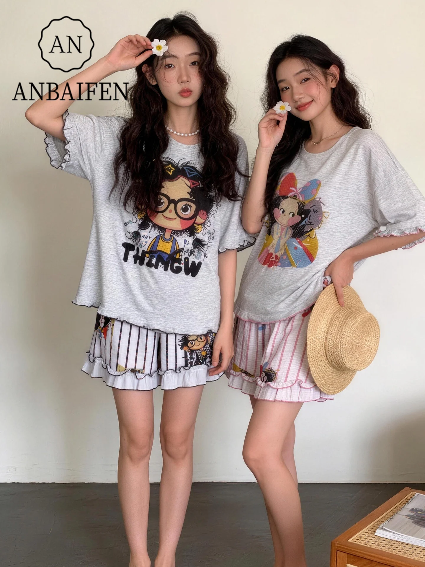 pigiama-da-donna-con-stampa-cartone-animato-maniche-corte-pantaloncini-vestibilita-ampia-taglie-forti-con-finiture-in-pizzo-per-casa-e-attivita-all'aperto