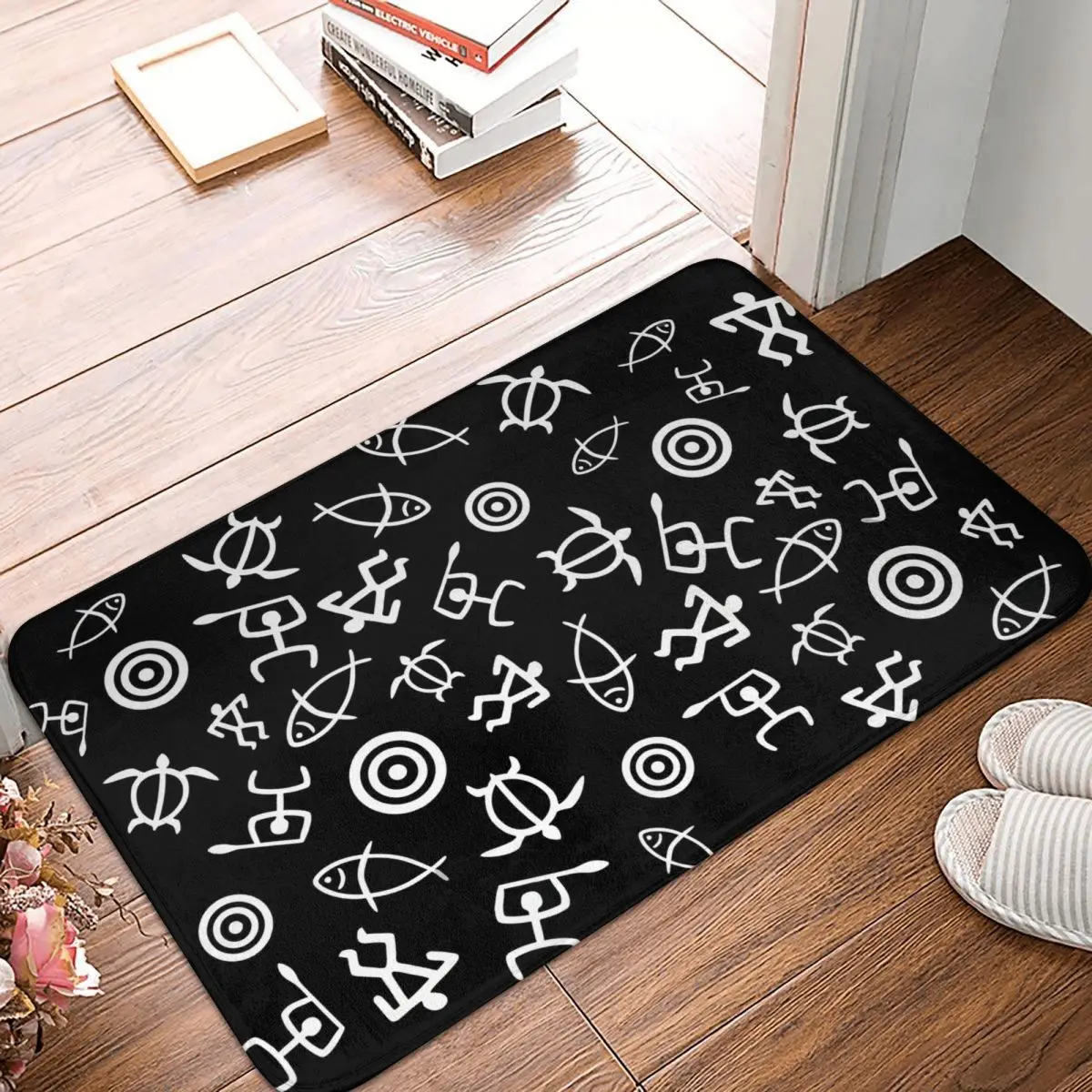 Hawaiian Motif Non-slip Doormat Living Room Mat Petroglyph Hallway Carpet Entrance Door Rug Bedroom Decorative