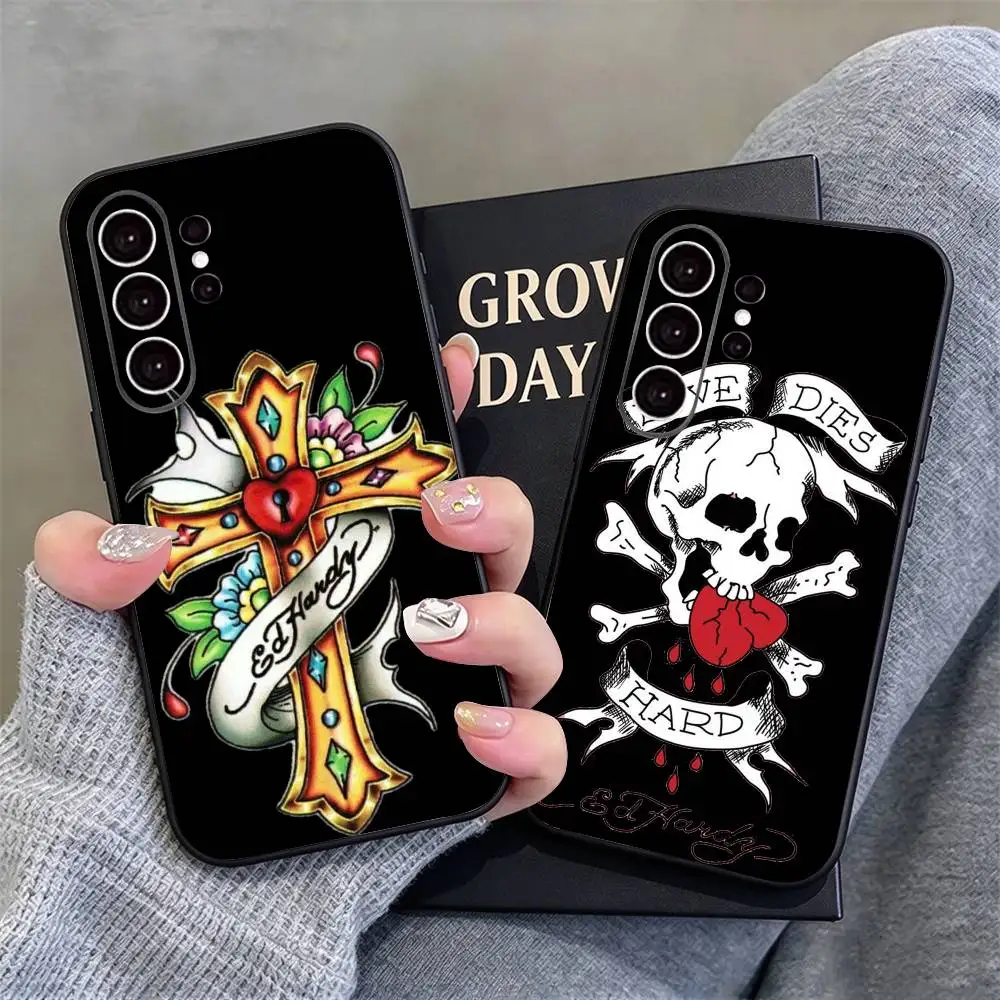 Brand E-Ed Hardy Phone Case For Samsung S26,S25,S24,S21,S22,S23,S30,Ultra,S20,Plus,Fe,Lite,Note,Black Cover