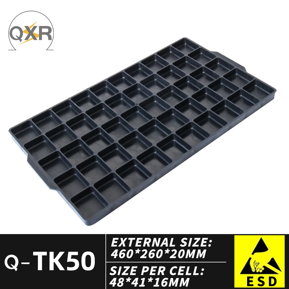Taca ESD Q-TK50 460*260*20mm Czarna Plastikowa 50 Przegródek Duża Taca ESD na Zegarki Taca z przegródkami do przechowywania komponentów elektronicznych