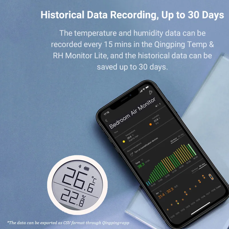 XIAOMI Qingping Bluetooth Hygrometer Thermometer Temperature&Humidity Sensor for Apple HomeKit/Mijia App Smart Home Sensor Lite