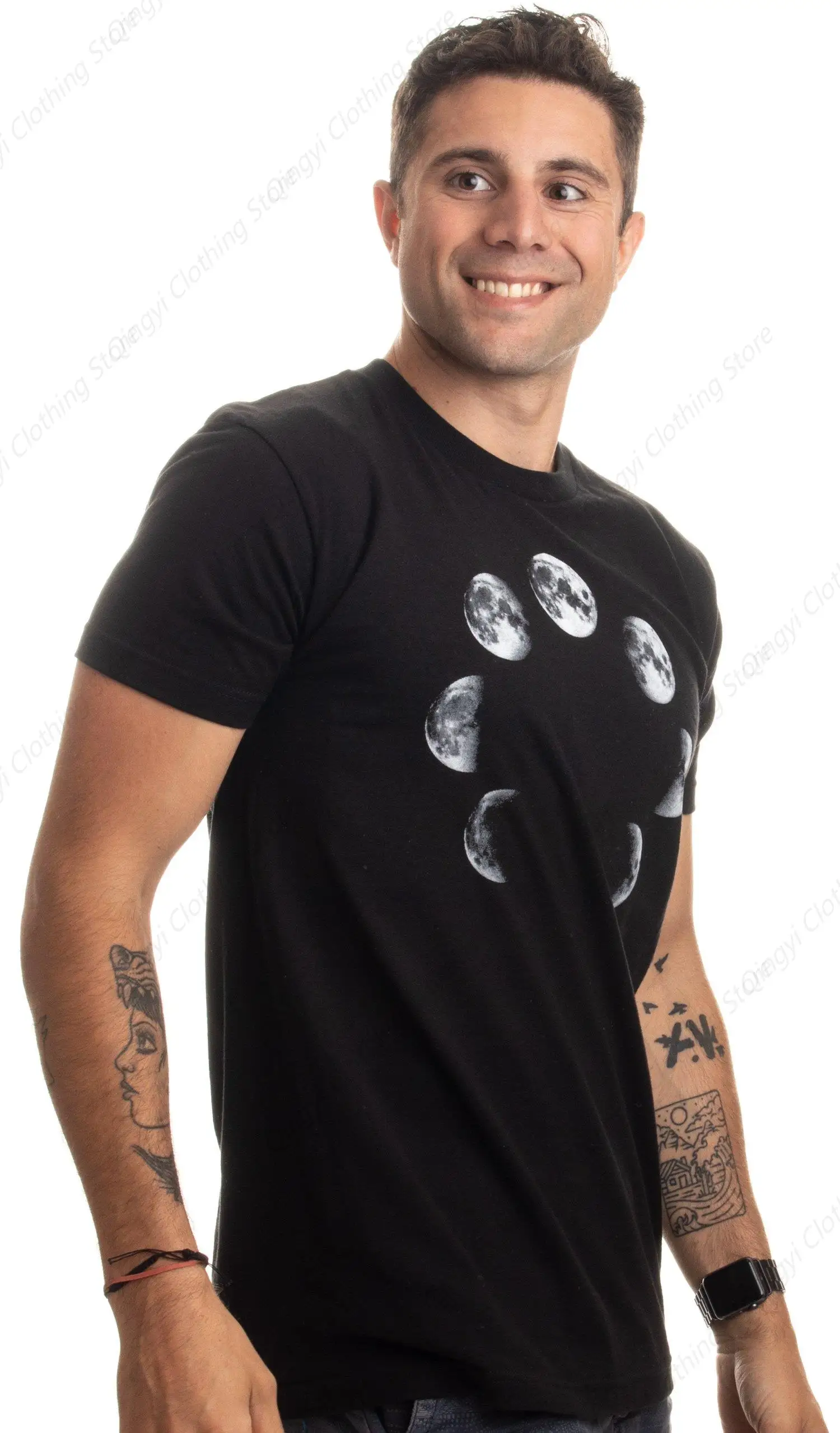 Lunar Cycle | Moon Art NASA Astronomy Space Nerd Full for Men Women T-Shirt-(Adult,S) Black