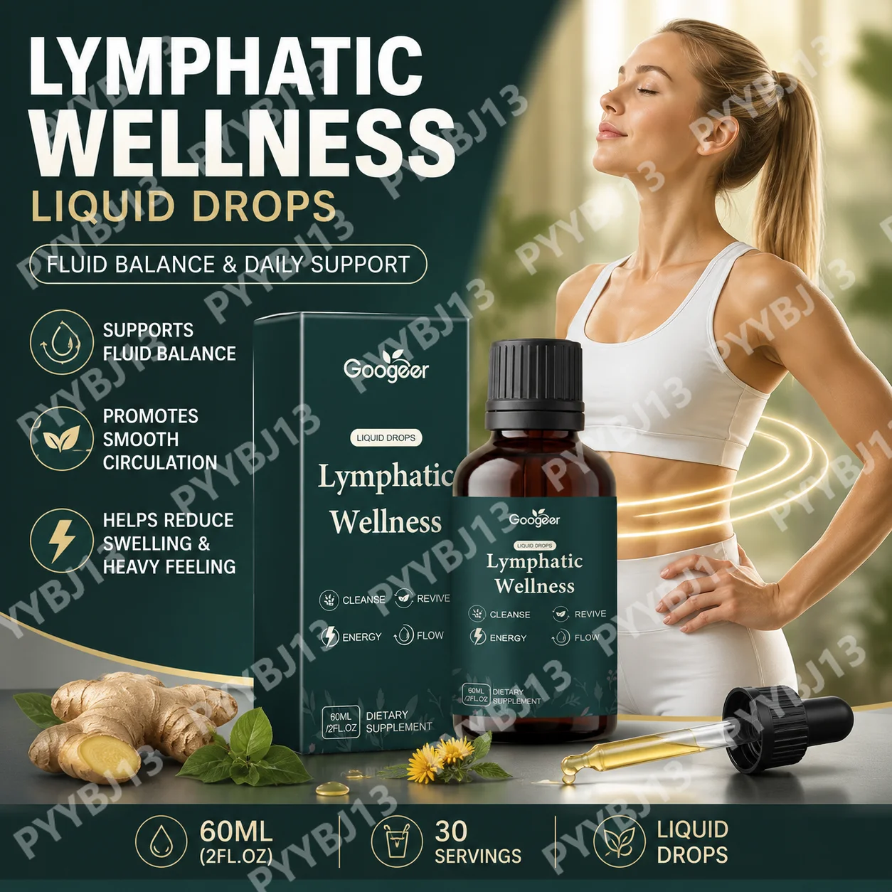 GOOGEER Lymphatic Circulation Nutrient Solution Promotes Smooth Circulation, Lightness, and Comfort for, Daily Wellness Support