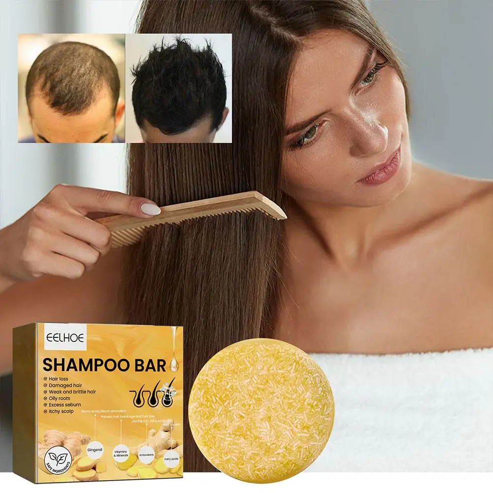 Jabón de poligono de jengibre, 3 piezas, procesado en frío, barra de champú para el cabello, champús para el cuidado del cabello de plantas puras